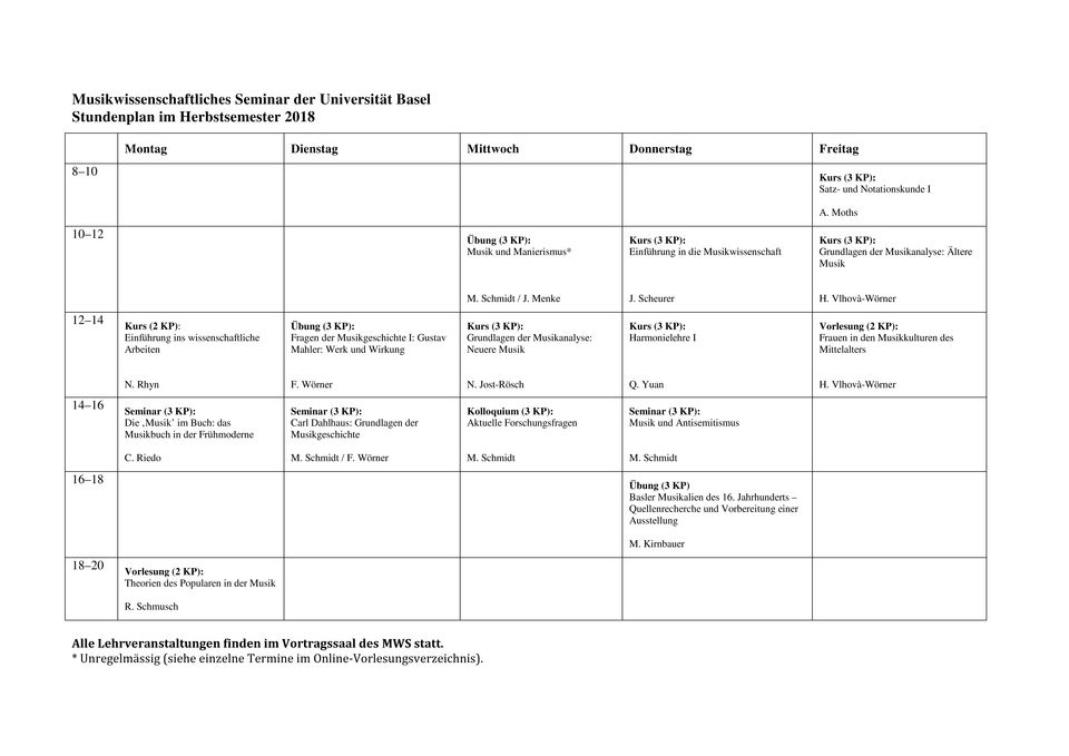 Stundenplan HS18