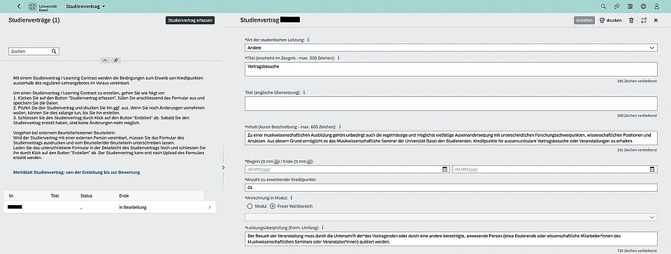 Vordruck Studienvertrag
